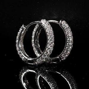 Thin White Gold 925 Sterling Silver Elegant Iced CZ Men's Huggie Hoop Earrings
